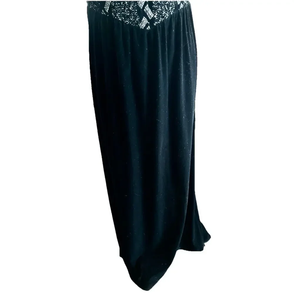 Black Velvet Maxi Dress Embellished Bodice Whimsygoth Luxury Goth